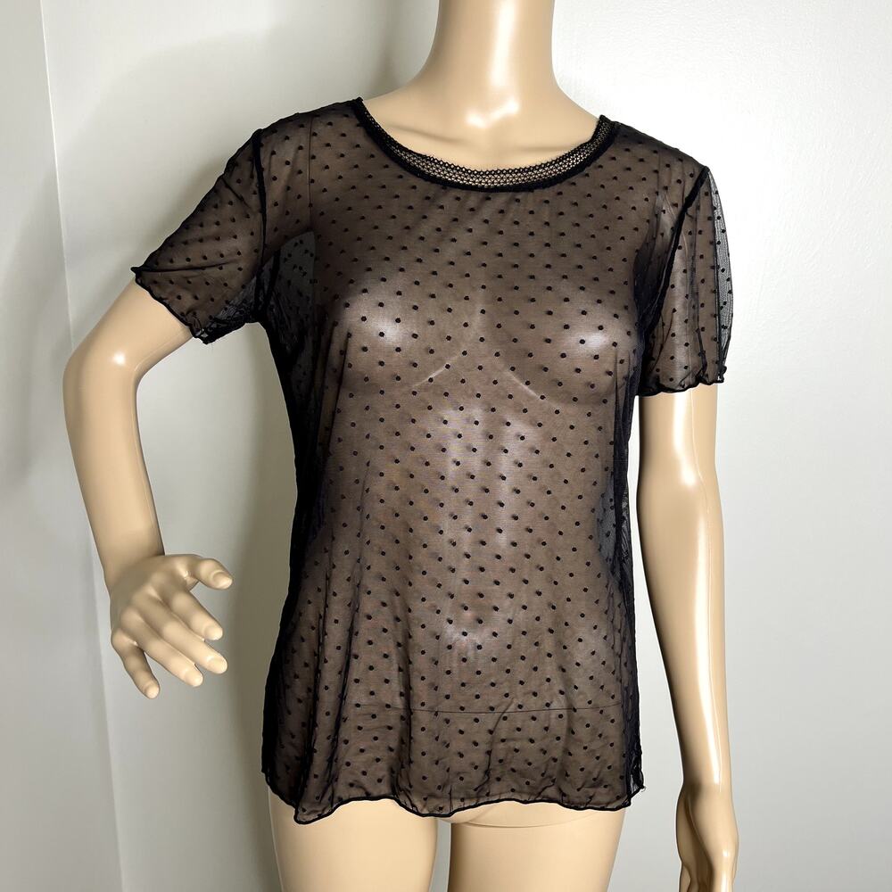 Victoria's Secret Sheer Mesh Polka Dot Black Top